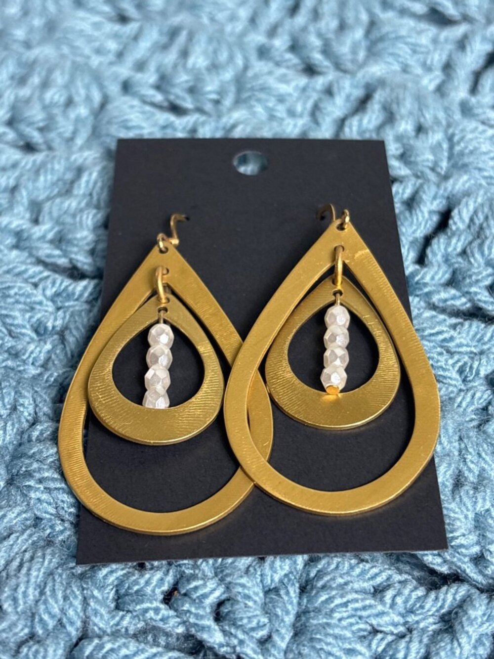 Goldtone Teardrop Dangle Earrings Faceted Beads 2 inches